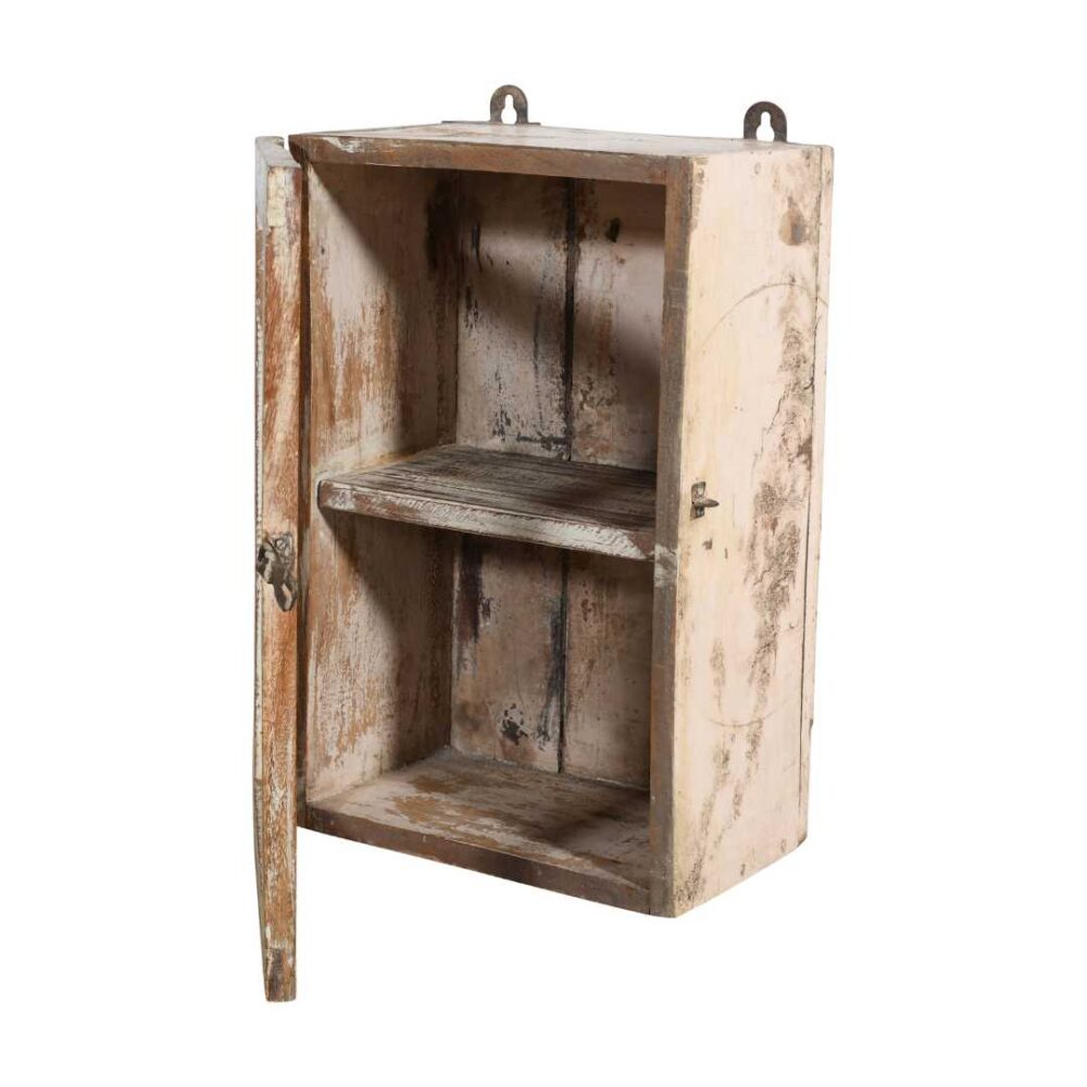 Antique Whitewashed Teak Wall Mounted Spice or Medicine Cabinet – India c1920 - Image 3