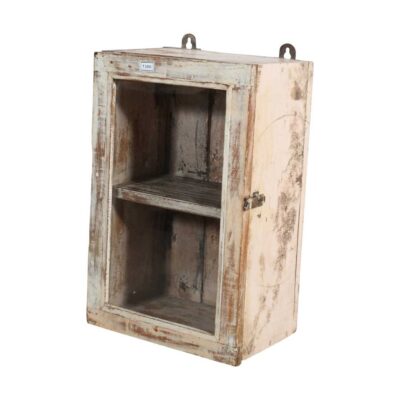 Antique Whitewashed Teak Wall Mounted Spice or Medicine Cabinet – India c1920