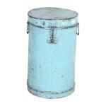 Antique Turquoise Blue Indian Iron Rice Storage Container - Vintage Grain Cannister