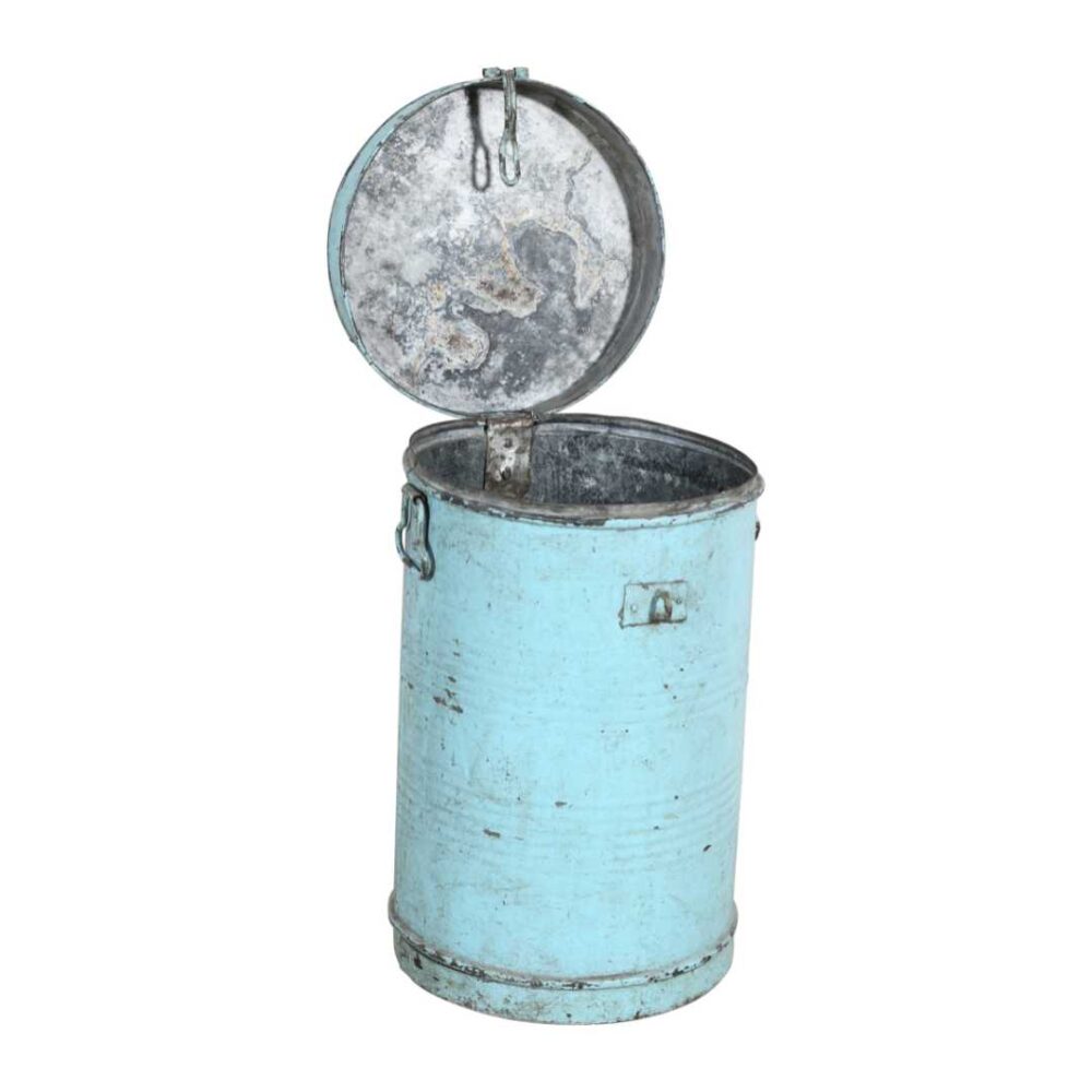 Antique Turquoise Blue Indian Iron Rice Storage Container - Vintage Grain Cannister - Image 2