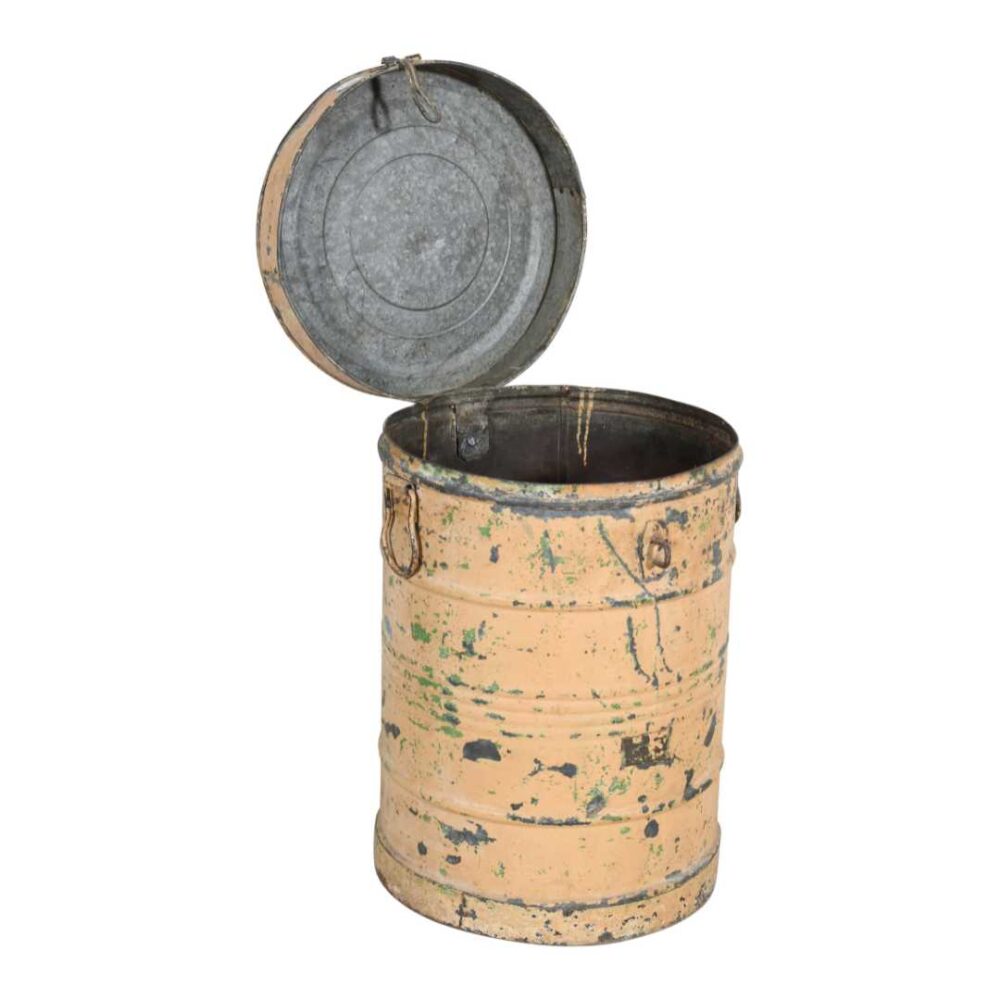Antique Peach Indian Iron Rice Storage Container – Vintage Metal Cannister - Image 2