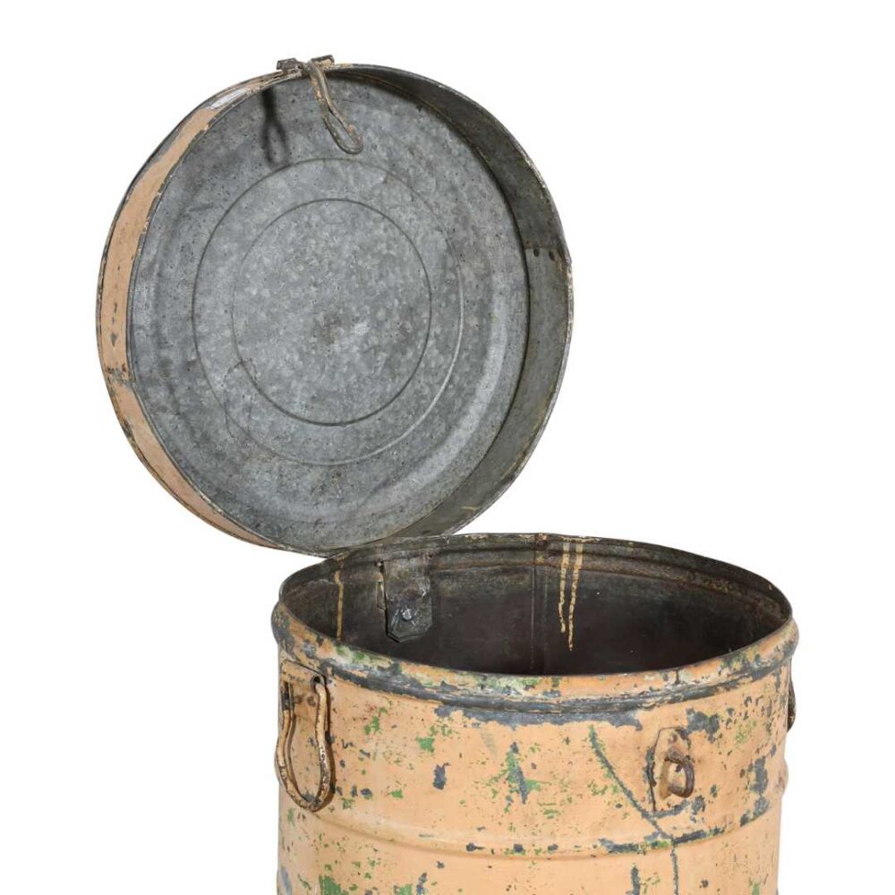 Antique Peach Indian Iron Rice Storage Container – Vintage Metal Cannister - Image 3