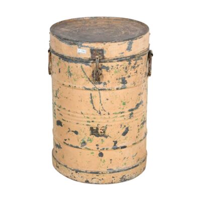 Antique Peach Indian Iron Rice Storage Container – Vintage Metal Cannister