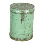 Antique Mint Green Indian Iron Rice Storage Container – Vintage Metal Cannister