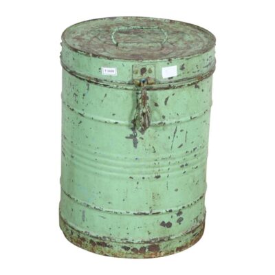 Antique Mint Green Indian Iron Rice Storage Container – Vintage Metal Cannister