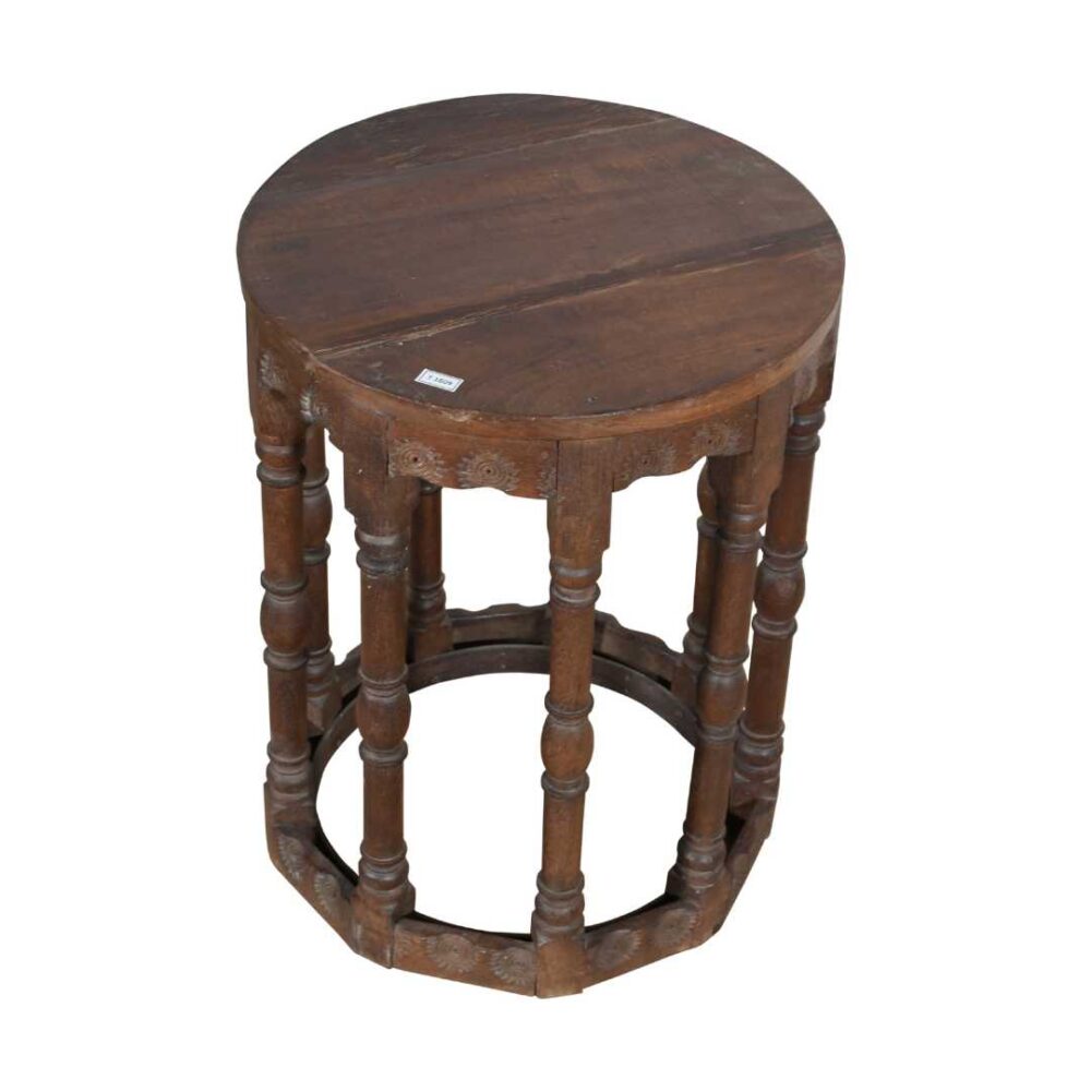 Antique Rich Brown Teak Indian Colonial 9-Sided Coffee Table – Victorian Era Occasional Table - Image 2