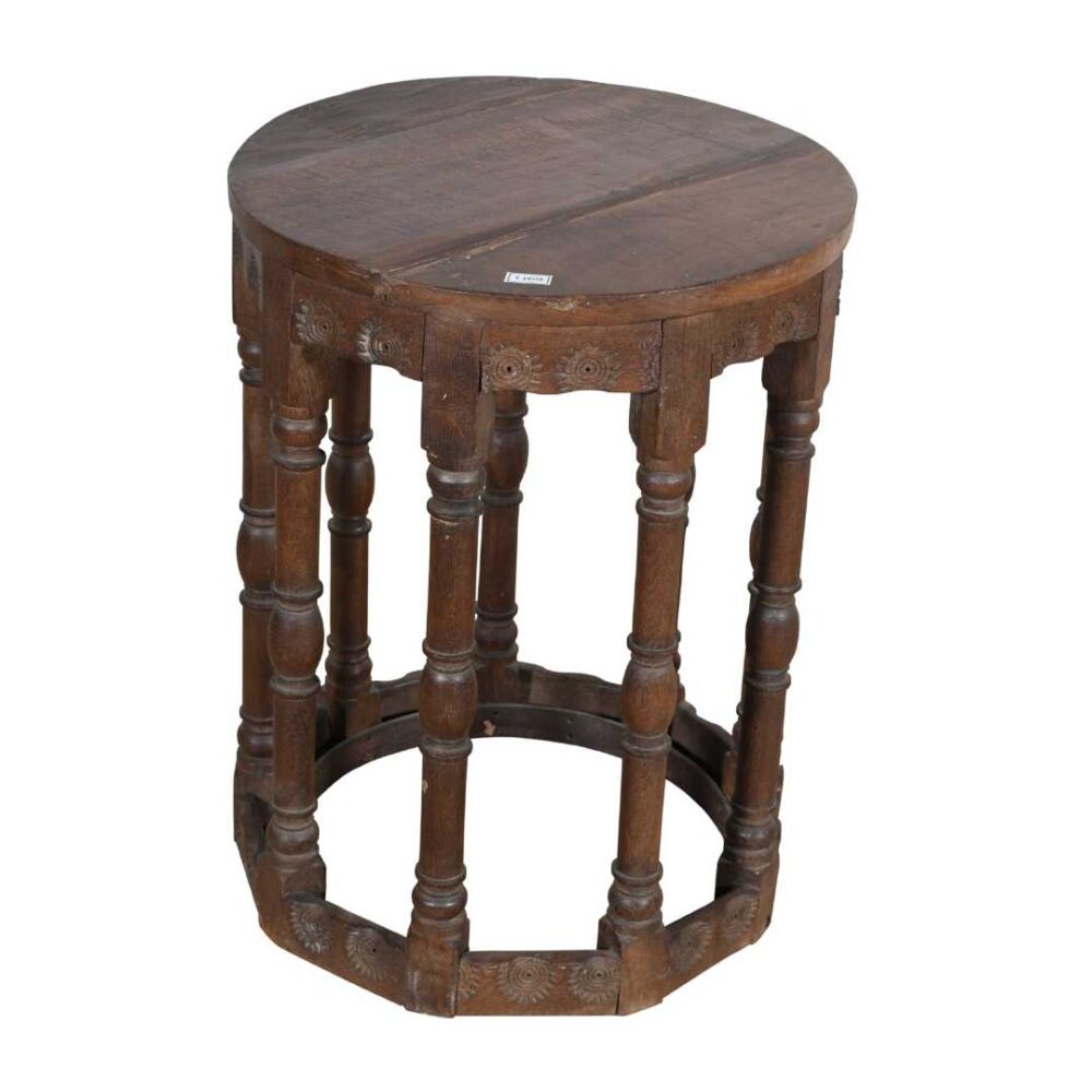 Antique Rich Brown Teak Indian Colonial 9-Sided Coffee Table – Victorian Era Occasional Table - Image 3
