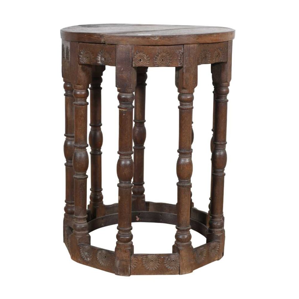 Antique Rich Brown Teak Indian Colonial 9-Sided Coffee Table – Victorian Era Occasional Table - Image 4