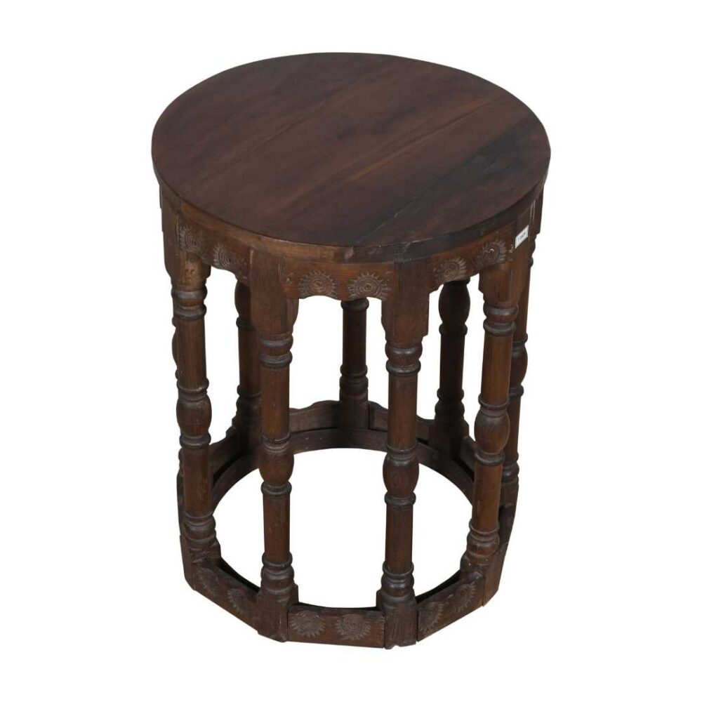 Antique Rich Brown Teak Indian Colonial 9-Sided Coffee Table – Victorian Era Occasional Table - Image 5