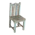 Antique Distressed Blue & Natural Teak Indian Hall or Dining Chair – c.1890