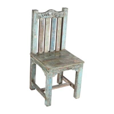 Antique Distressed Blue & Natural Teak Indian Hall or Dining Chair – c.1890