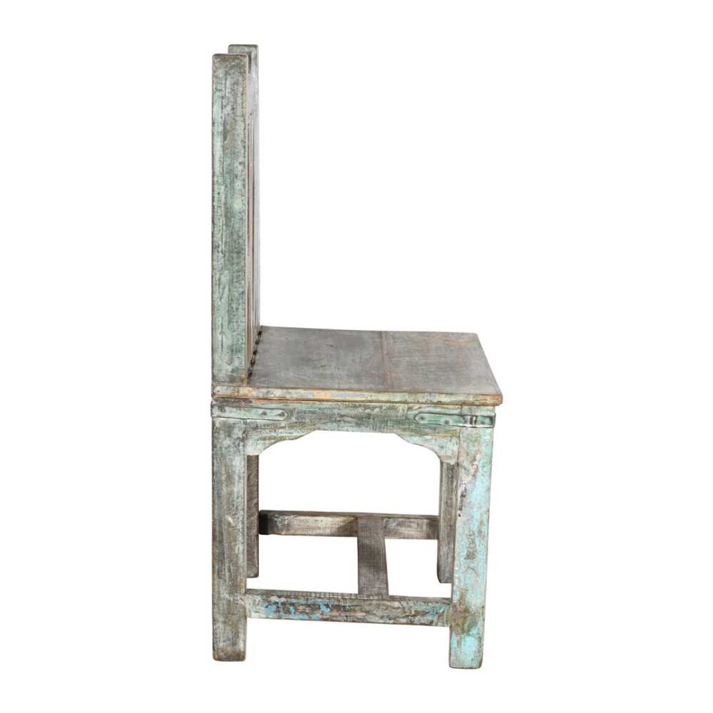 Antique Distressed Blue & Natural Teak Indian Hall or Dining Chair – c.1890 - Image 4