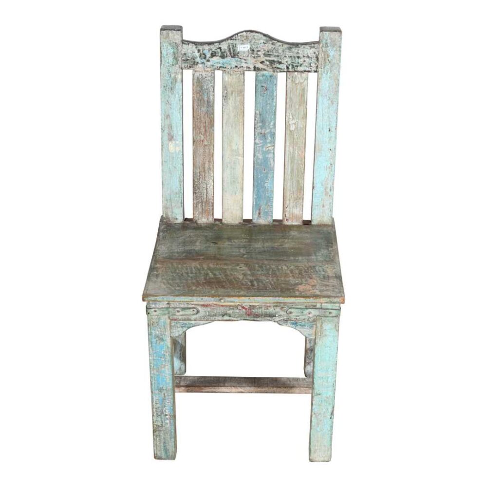 Antique Distressed Blue & Natural Teak Indian Hall or Dining Chair – c.1890 - Image 3