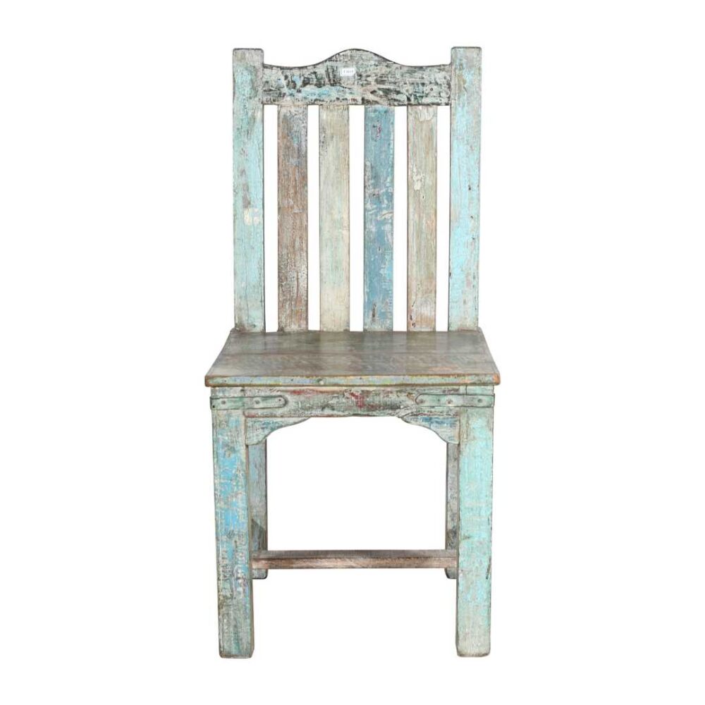 Antique Distressed Blue & Natural Teak Indian Hall or Dining Chair – c.1890 - Image 2