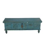 Antique Distressed Turquoise Blue Indian Quarter Teak Wood Surti Coffee Table Chest – c.1860