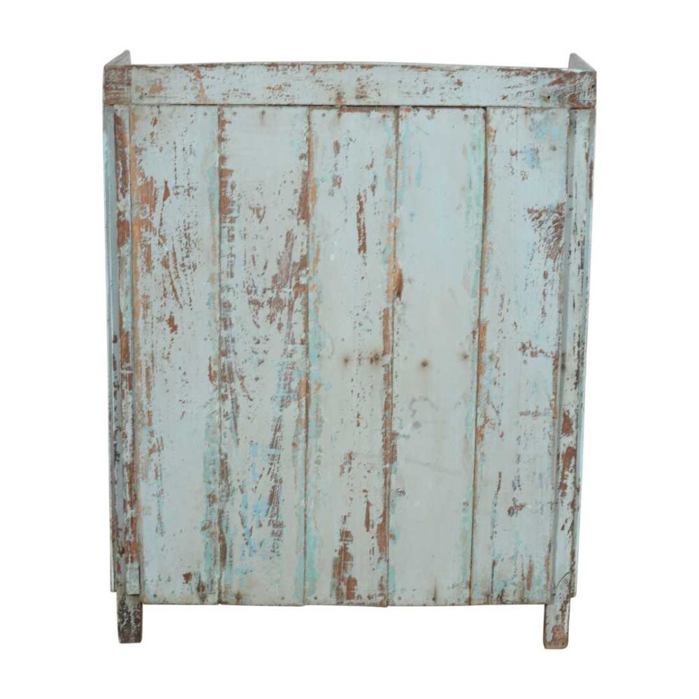 Antique Distressed Powder Blue Teak Glass Almirah – 1900s Indian Cabinet - Image 4