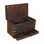 Antique Deep Chestnut Brown Indian Teak Dowry Treasure Chest Coffee Side Table