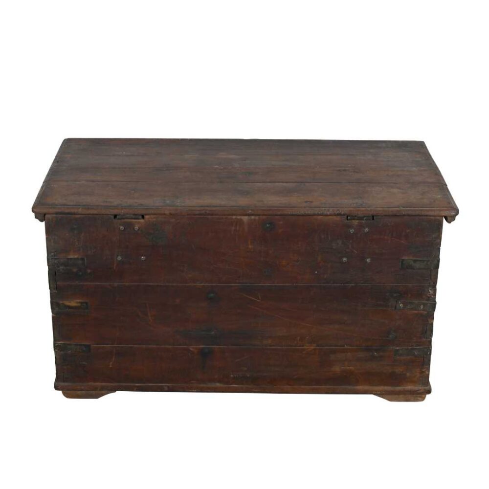 Antique Deep Chestnut Brown Indian Teak Dowry Treasure Chest Coffee Side Table - Image 5