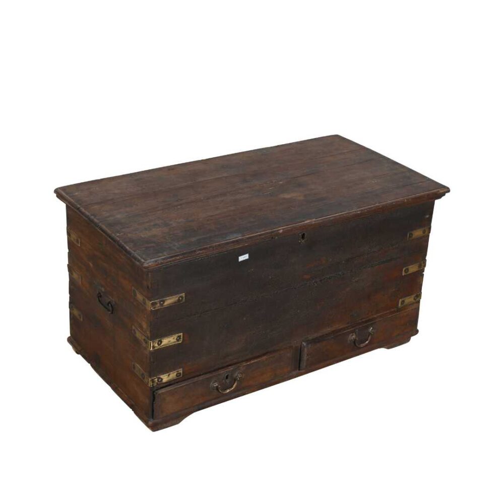 Antique Deep Chestnut Brown Indian Teak Dowry Treasure Chest Coffee Side Table - Image 4