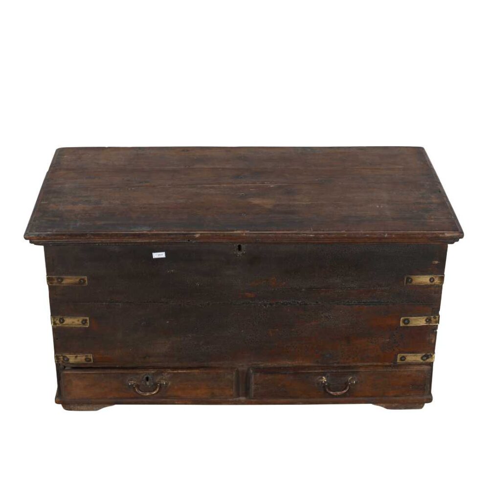 Antique Deep Chestnut Brown Indian Teak Dowry Treasure Chest Coffee Side Table - Image 3