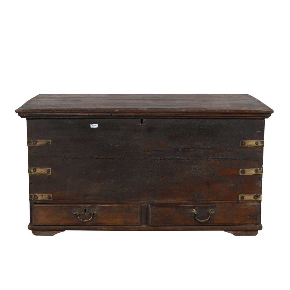 Antique Deep Chestnut Brown Indian Teak Dowry Treasure Chest Coffee Side Table - Image 2