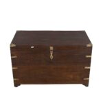 Antique Mahogany Brown Indian Teak Dowry Treasure Chest Coffee Side Table – Brass Bound