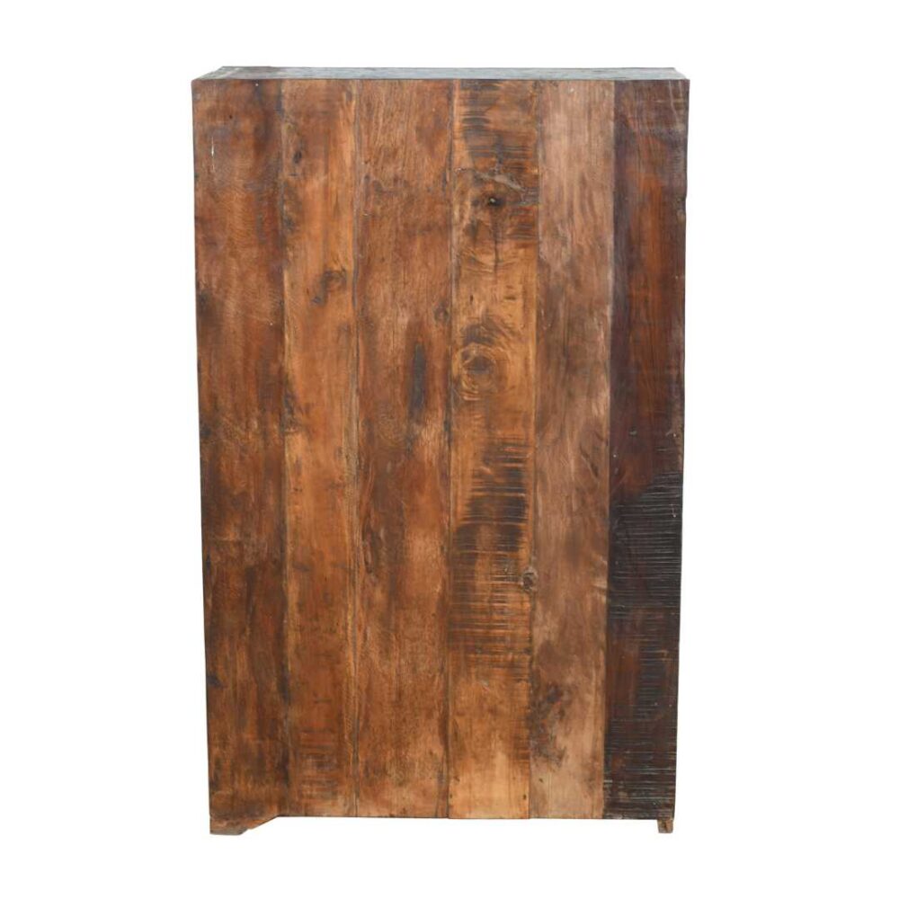 Antique Distressed Teal Blue Indian Teak Glass Almirah – 1900s Kitchen or Bathroom Cabinet - Image 4