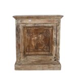 Vintage Whitewashed Natural Teak Indian Bedside Cabinet with Elephant Carving