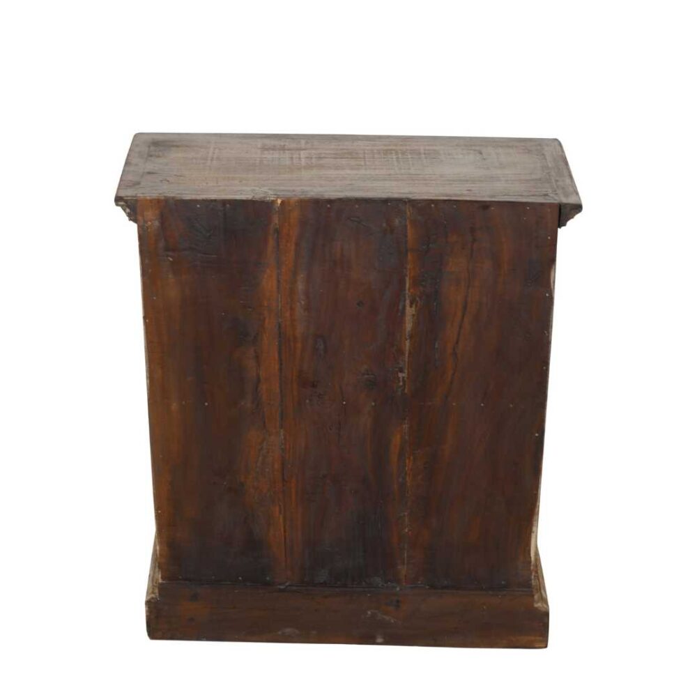 Vintage Whitewashed Natural Teak Indian Bedside Cabinet with Elephant Carving - Image 4