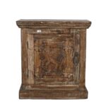 Vintage Rustic Brown Indian Teak Bedside Cabinet with Hand-Carved Elephant Motif
