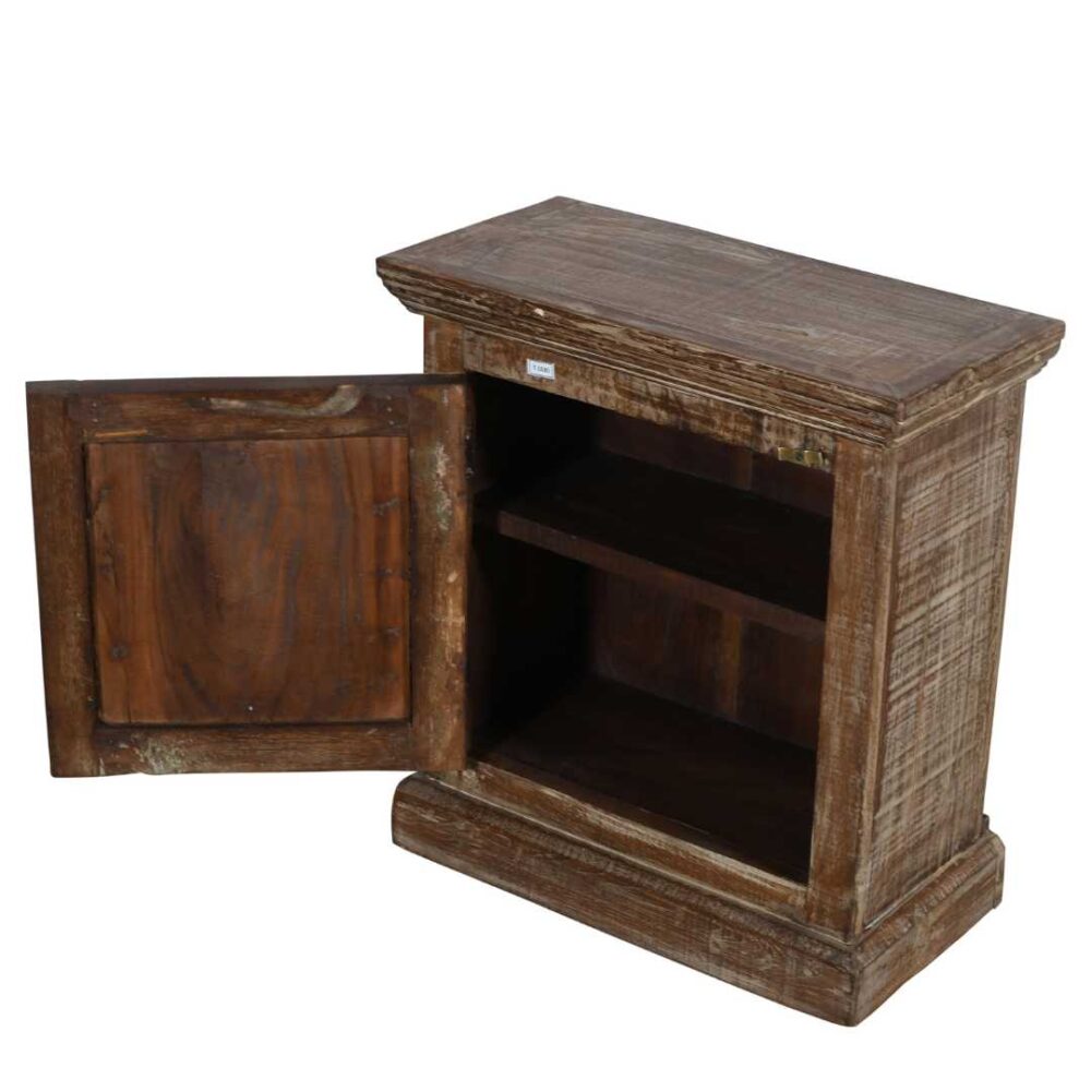 Vintage Rustic Brown Indian Teak Bedside Cabinet with Hand-Carved Elephant Motif - Image 3