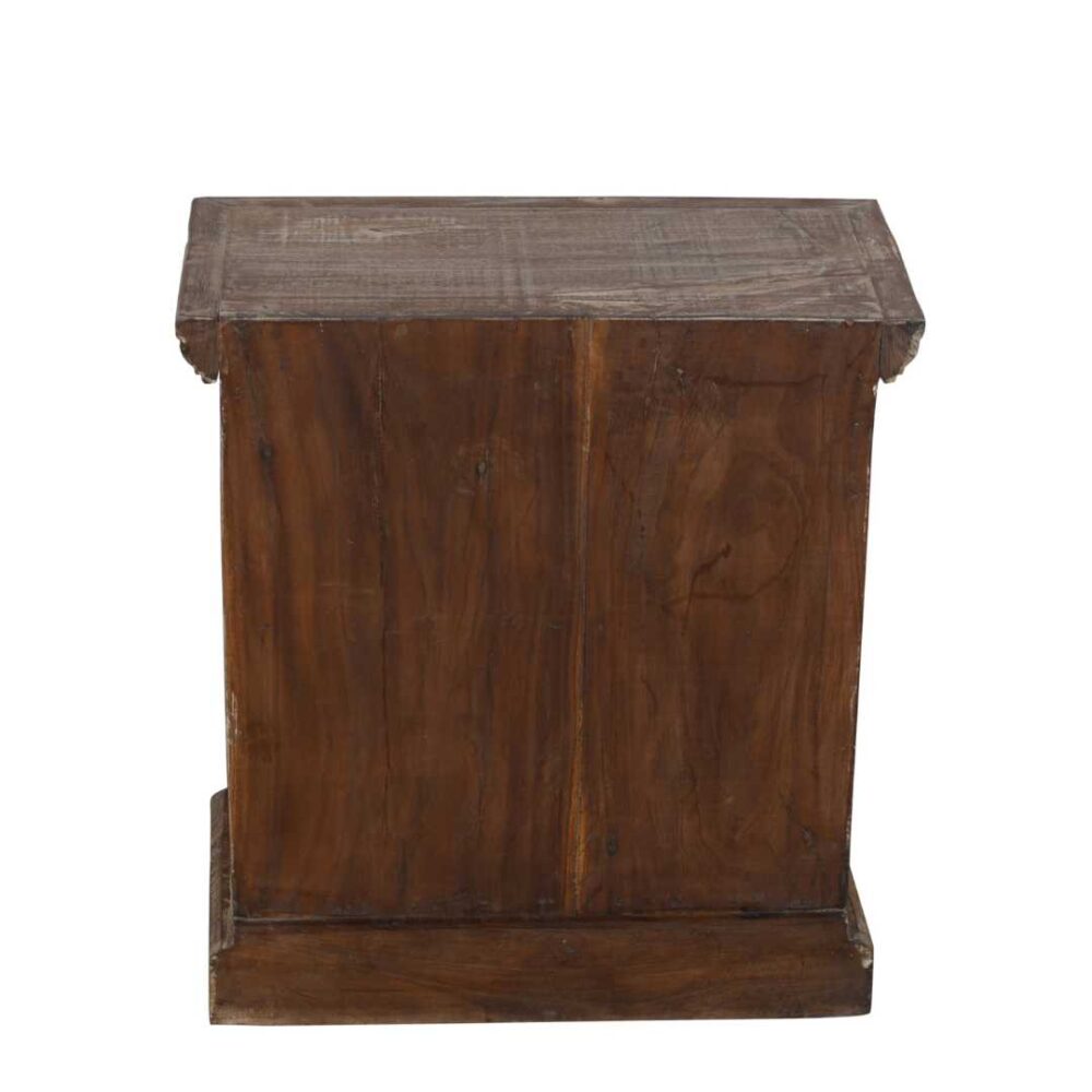 Vintage Rustic Brown Indian Teak Bedside Cabinet with Hand-Carved Elephant Motif - Image 4