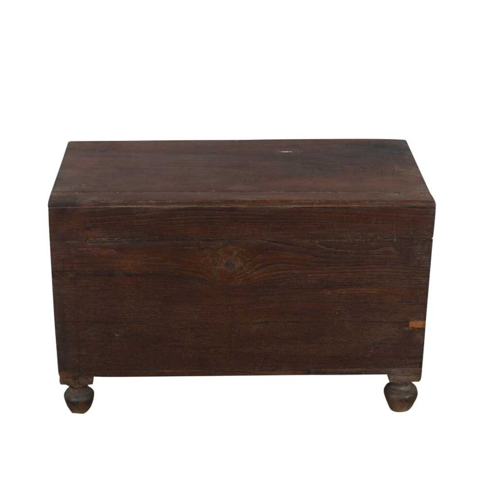 Antique Deep Mahogany Brown Indian Teak Dowry Treasure Chest Coffee Side Table - Image 4