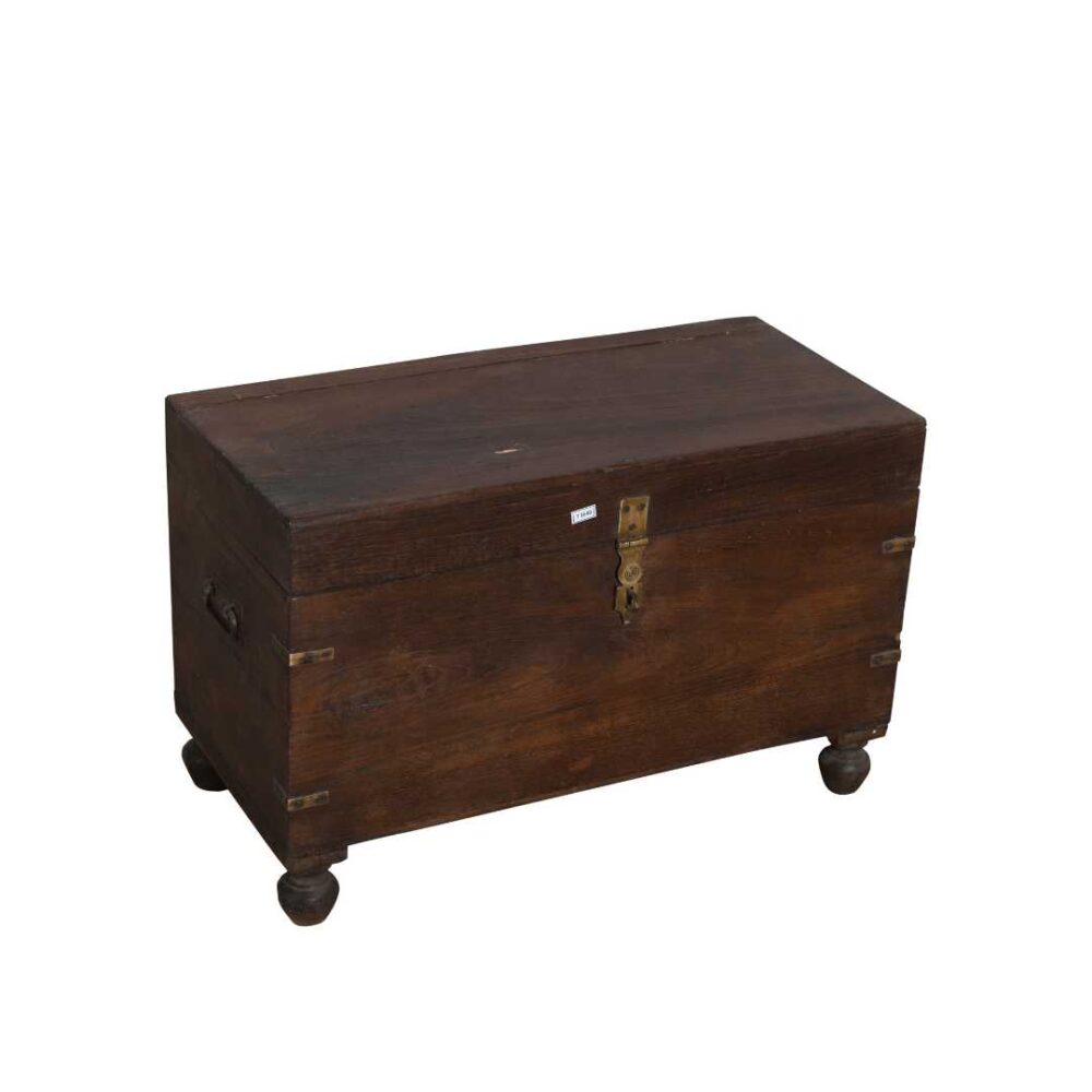 Antique Deep Mahogany Brown Indian Teak Dowry Treasure Chest Coffee Side Table - Image 3