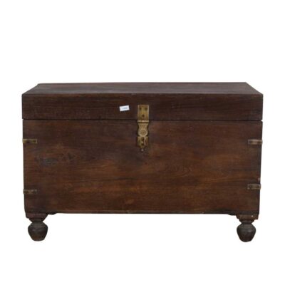 Antique Deep Mahogany Brown Indian Teak Dowry Treasure Chest Coffee Side Table