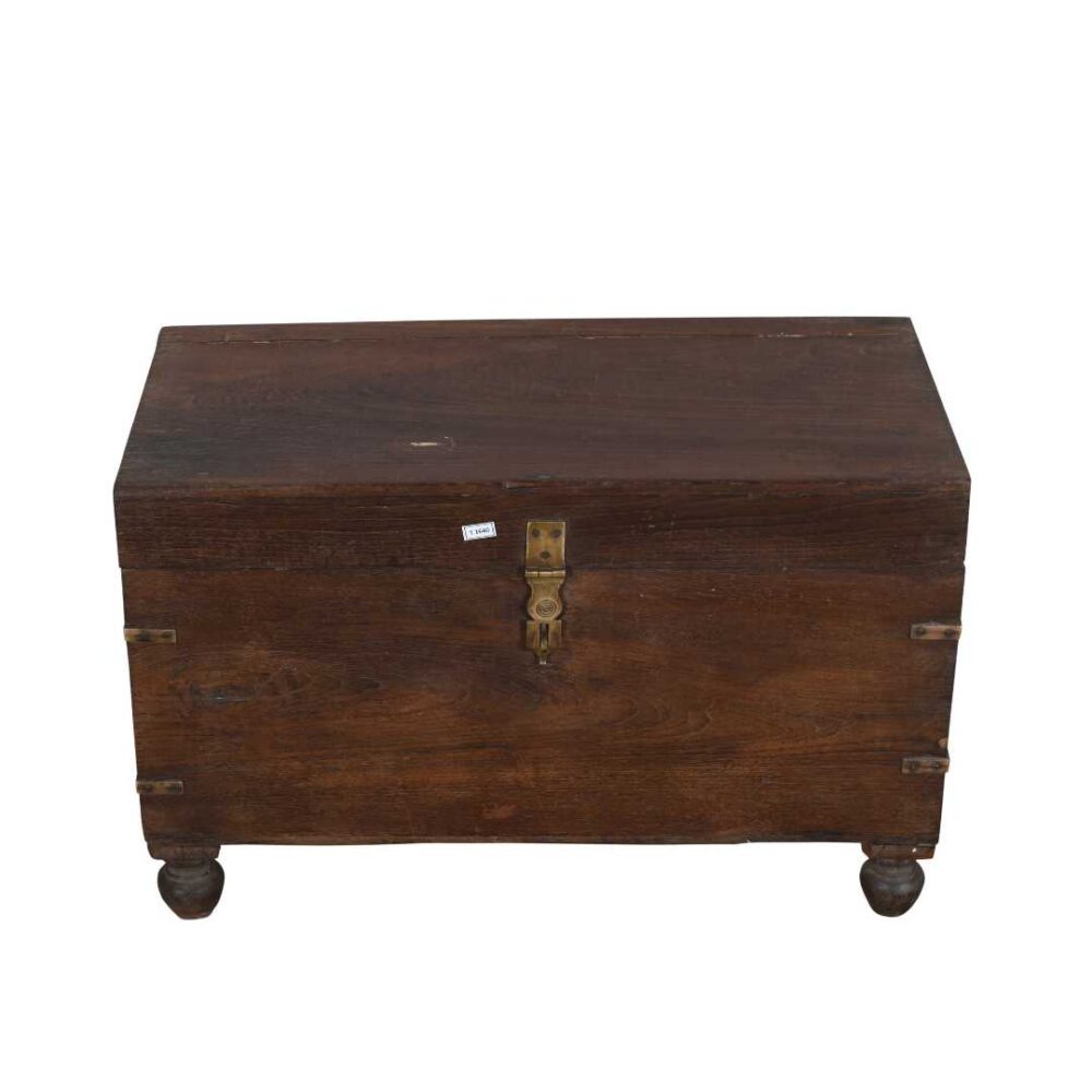 Antique Deep Mahogany Brown Indian Teak Dowry Treasure Chest Coffee Side Table - Image 2