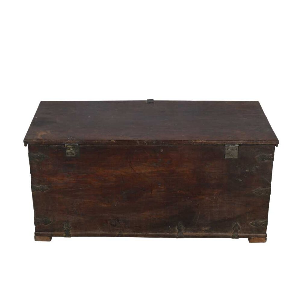 Antique Deep Walnut Brown Indian Teak Dowry Treasure Chest Coffee Side Table - Image 5