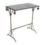 Antique Distressed Blue & Rustic Iron Indian Teak Wood Side Table – c.1880