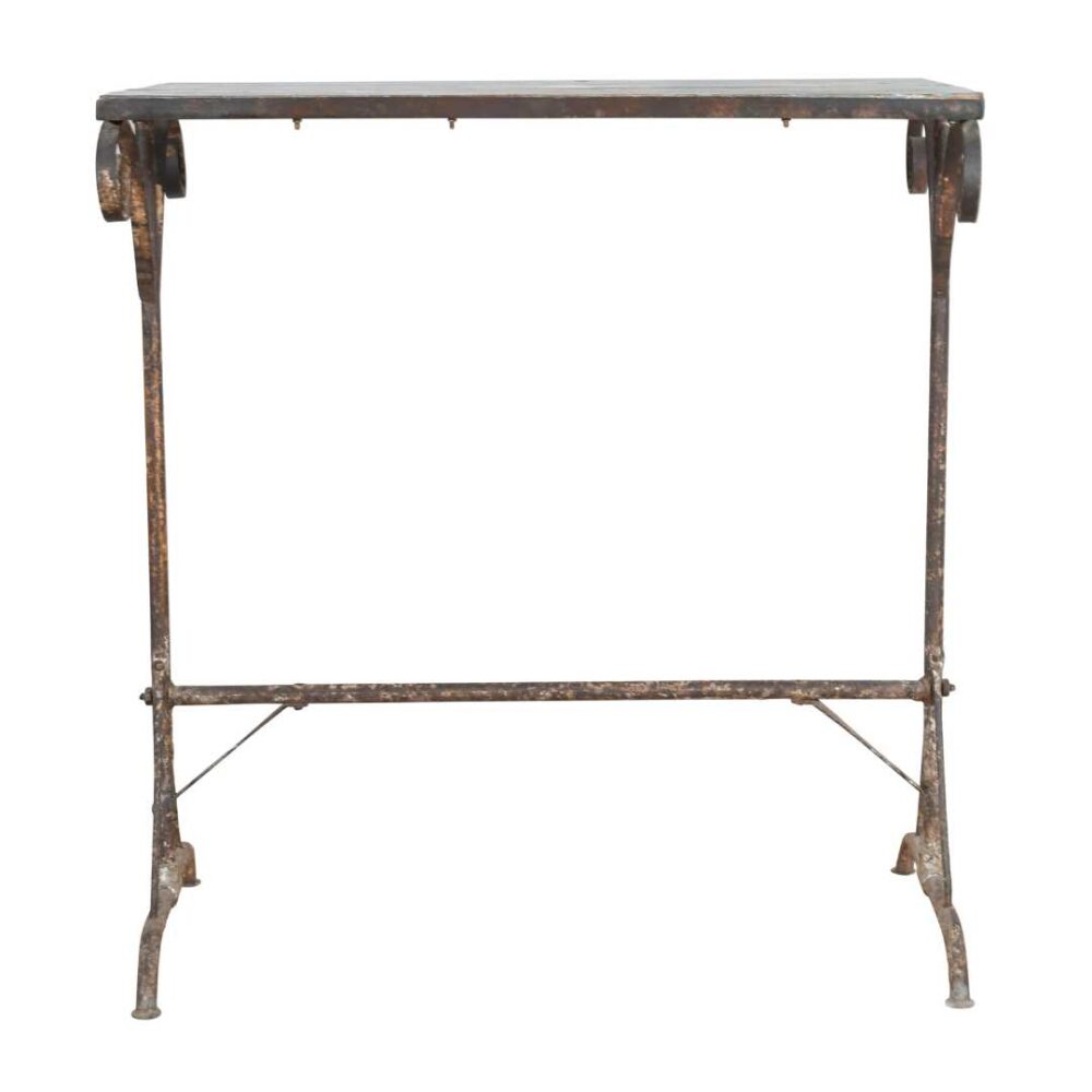 Antique Distressed Blue & Rustic Iron Indian Teak Wood Side Table – c.1880 - Image 3