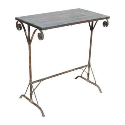 Antique Distressed Blue & Rustic Iron Indian Teak Wood Side Table – c.1880