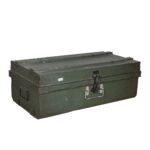 Vintage Olive Green Indian Iron Train Travel Case Chest Coffee Table – c.1930