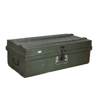 Vintage Olive Green Indian Iron Train Travel Case Chest Coffee Table – c.1930