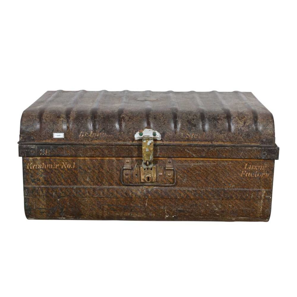 Vintage Kashmir Bronze Indian Iron Train Travel Case Chest Coffee Table – c.1930 - Image 3