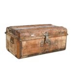 Vintage Copper Blush Indian Iron Train Travel Case Chest Coffee Table – c.1930