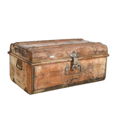 Vintage Copper Blush Indian Iron Train Travel Case Chest Coffee Table – c.1930