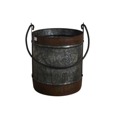 Vintage Galvanised & Rust Patina Indian Iron Milk Churn Planter or Kindling Holder