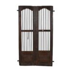 Antique Dark Walnut Brown Indian Teak Jali Door Garden Gate Pair – Gujarat, 19th Century