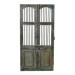 Antique Verdigris & Teal Patina Indian Teak Jali Door Garden Gate Pair – Gujarat, 19th Century