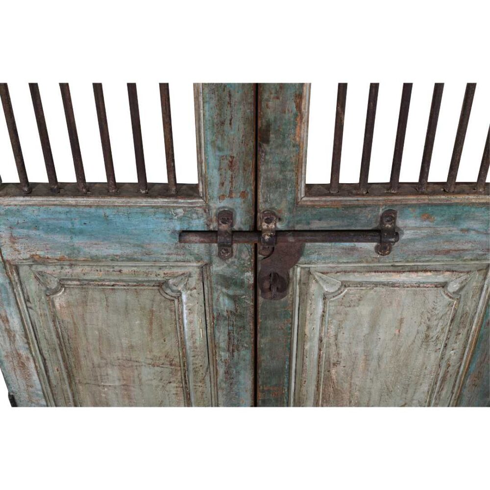 Antique Verdigris & Teal Patina Indian Teak Jali Door Garden Gate Pair – Gujarat, 19th Century - Image 3