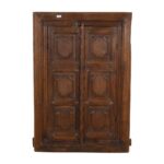 Antique Walnut Brown Indian Teak Wood Shutter Mirror – 19th Century Rajasthan